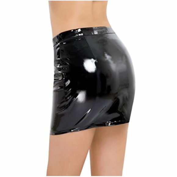 Wet Look PVC Mini Skirt Latex Fetish Clubwear Vinyl Buckles Zipper Size S - Picture 4 of 16